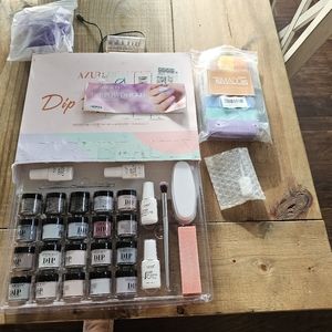 Azure beauty dip powder nail kit with Dremel tool, and nail clips